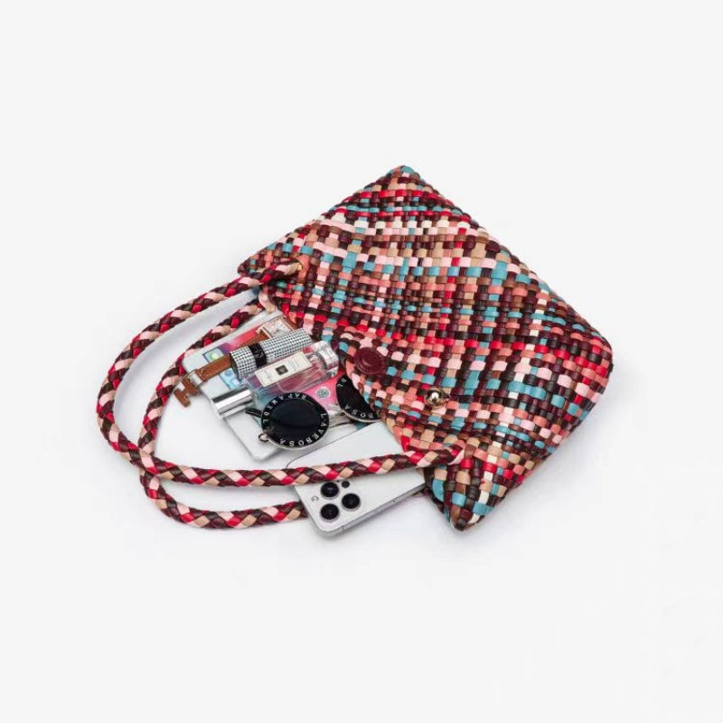 2025 new color stripe hand-woven tote bag suitable for commuting and dating