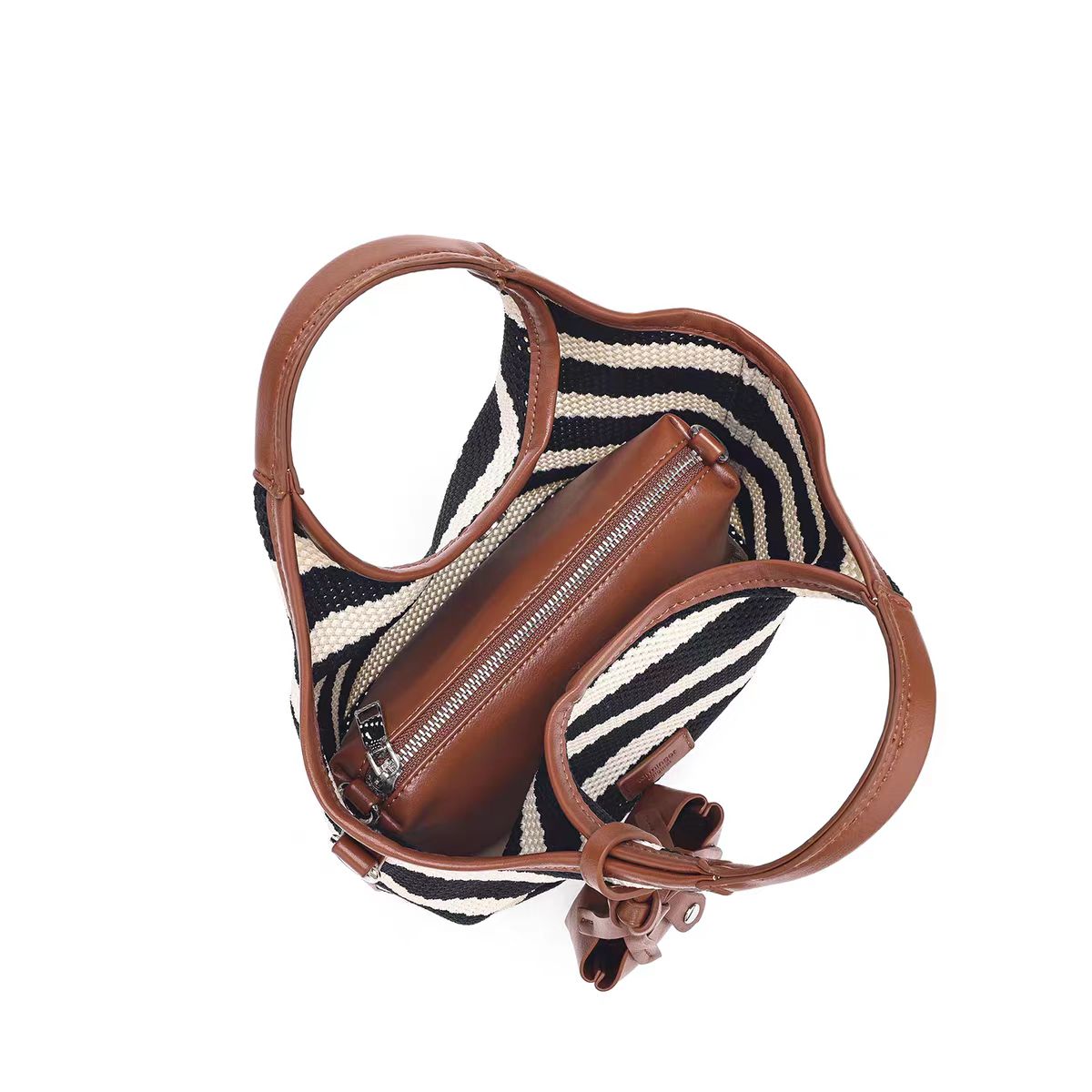 Striped woven women's bag can be carried by hand or worn across the body