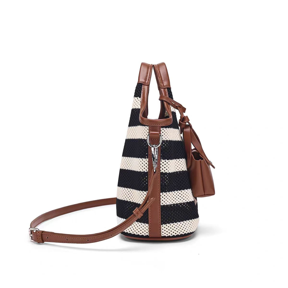 Striped woven women's bag can be carried by hand or worn across the body