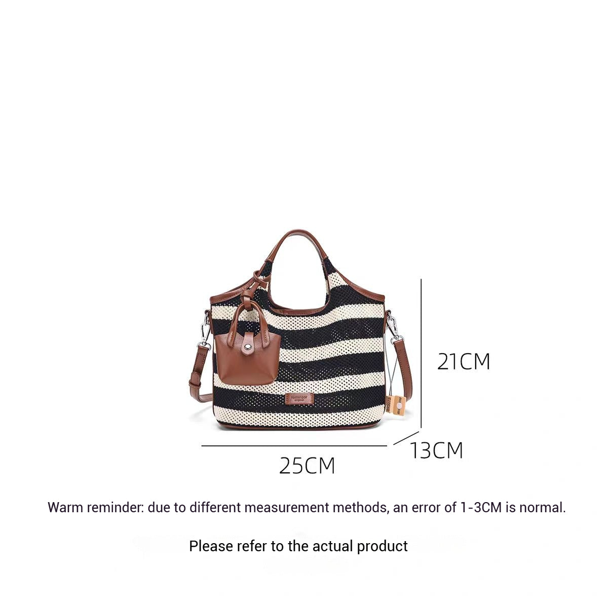 Striped woven women's bag can be carried by hand or worn across the body