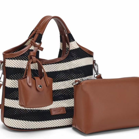Striped woven women's bag  can be carried by hand or worn across the body